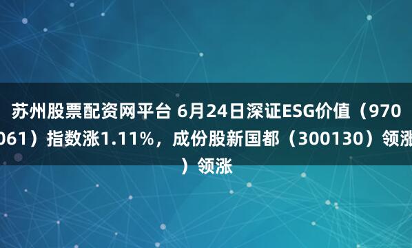 苏州股票配资网平台 6月24日深证ESG价值(970061)指数涨1.11%,成份股新国都(300130)领涨