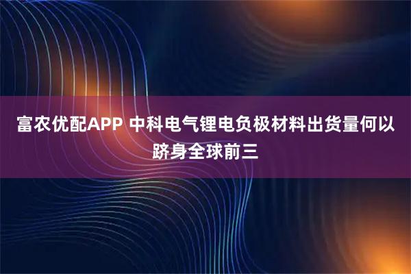 富农优配APP 中科电气锂电负极材料出货量何以跻身全球前三
