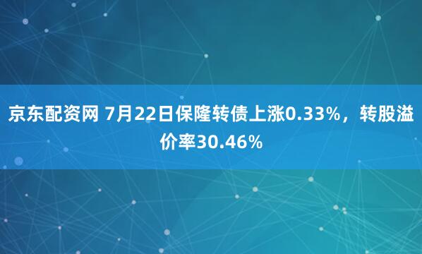 京东配资网 7月22日保隆转债上涨0.33%，转股溢价率30.46%