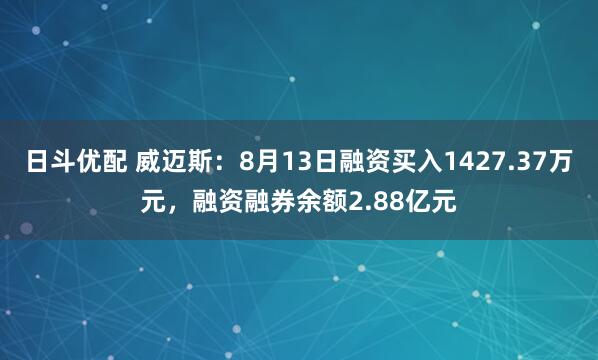 日斗优配 威迈斯：8月13日融资买入1427.37万元，融资融券余额2.88亿元